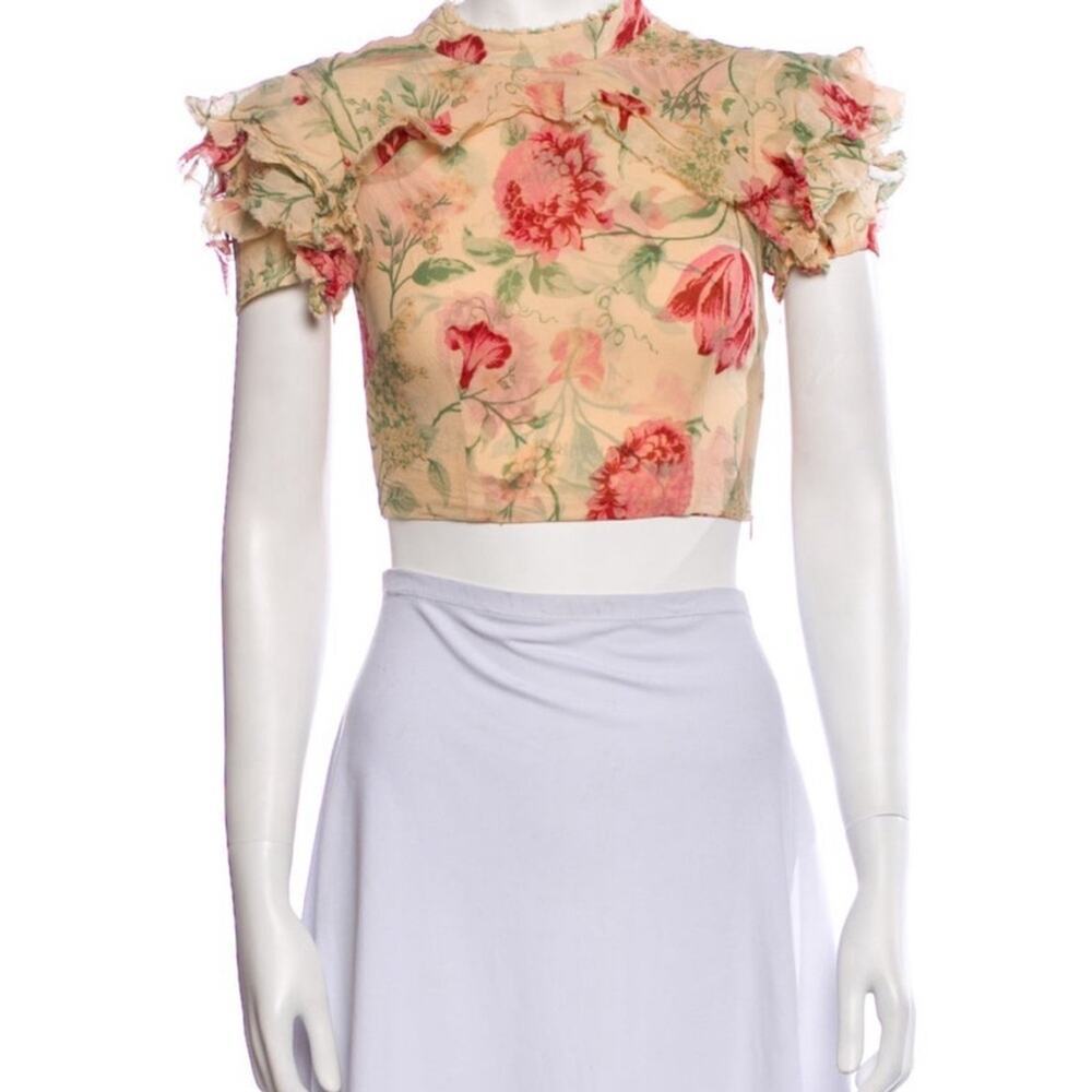 Reformation Floral Print Mock Neck Crop Top Size: XS | US 0 Reformation Crop Top